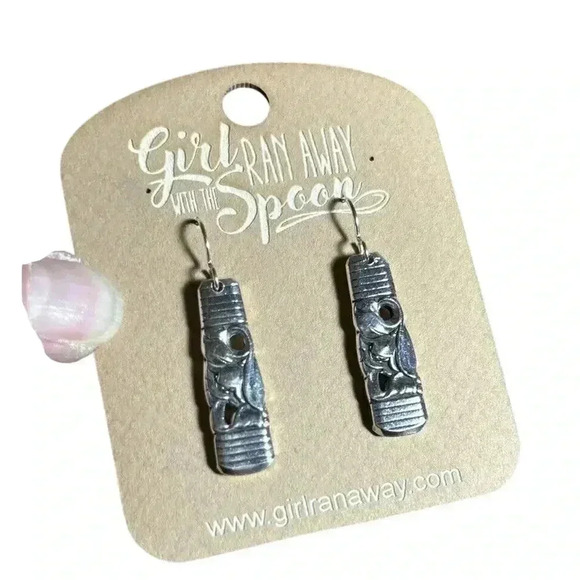 Girl Ran Away With The Spoon Earrings Brand New Made In Montana Silverware - Picture 1 of 5